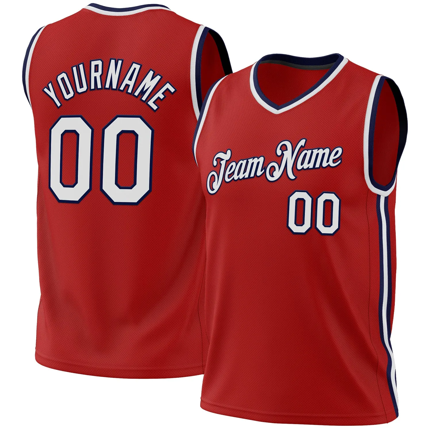 Custom Red White-Navy Authentic Throwback Basketball Jersey