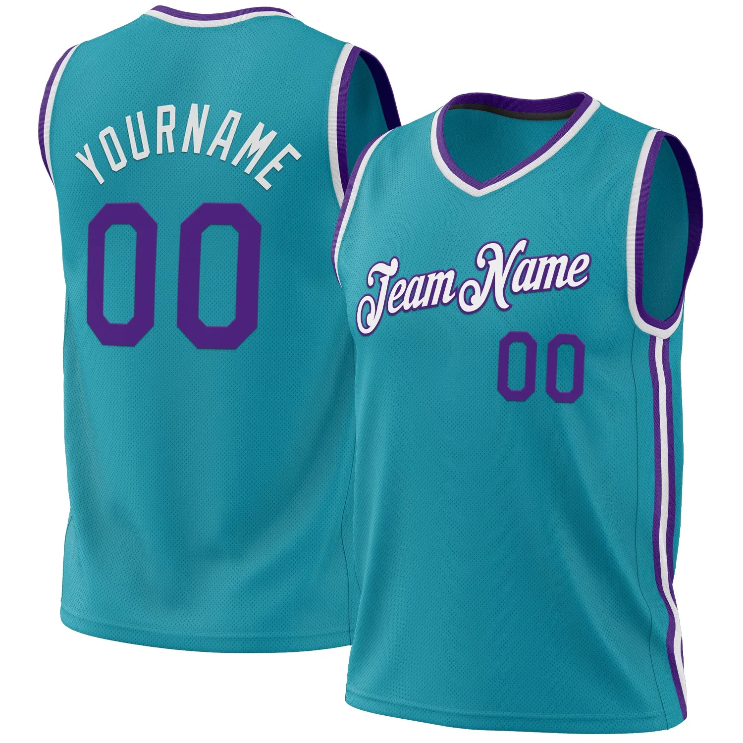 Custom Teal Purple-White Authentic Throwback Basketball Jersey