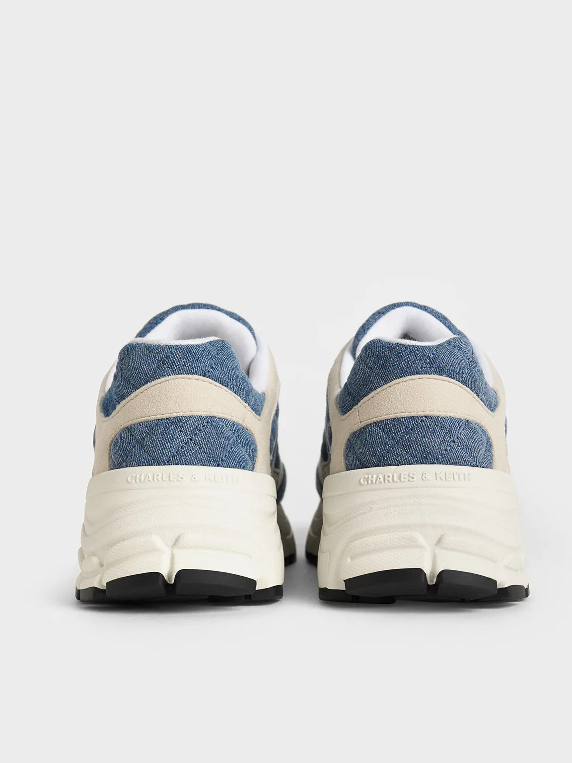 Denim Quilted Lace-Up Chunky Sneakers - Denim Blue