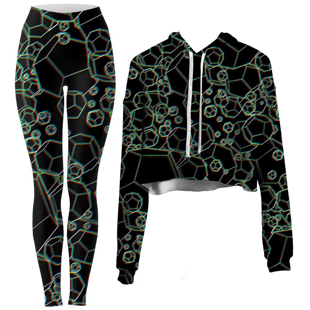 Dodecahedron Madness Glitch Crop Hoodie and Leggings Combo