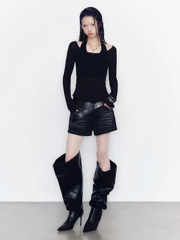 Elastic Texture Bottoming Shirt & Strap Vest