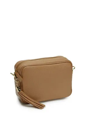 Elie Beaumont Crossbody Tassel Bag with Golden Giraffe Strap, Camel