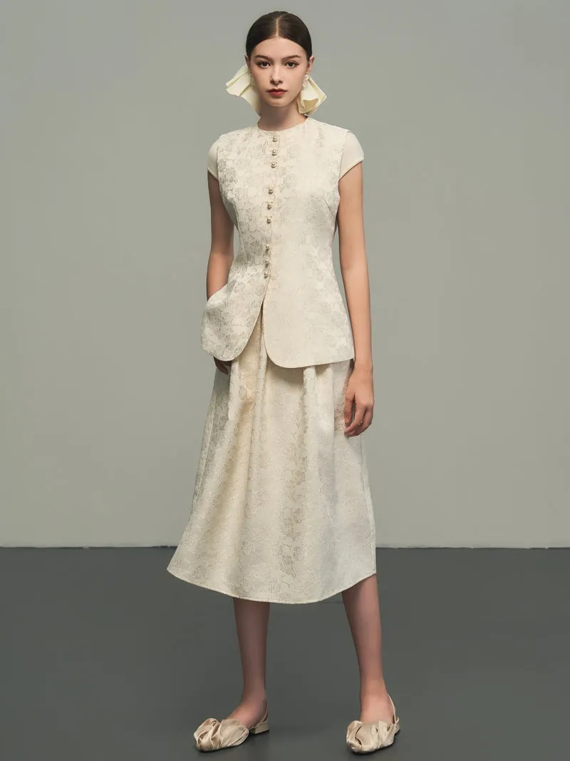 Embroidery Flower Eleagnt Feminine Set-Up Vest&Long-Skirt