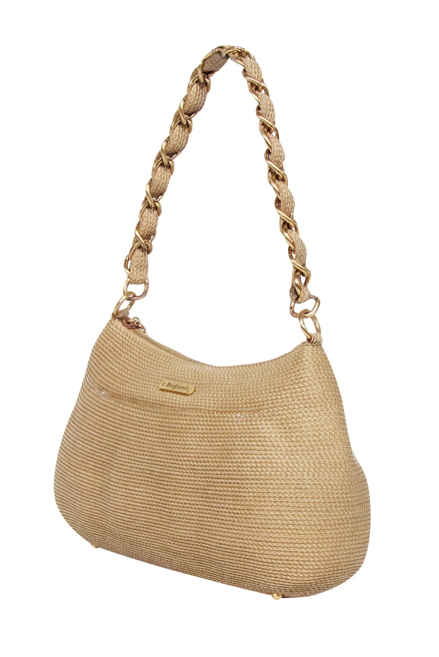 Eric Javits - Beige Woven Shoulder Bag w/ Braided Chain Strap