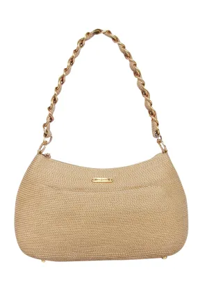 Eric Javits - Beige Woven Shoulder Bag w/ Braided Chain Strap