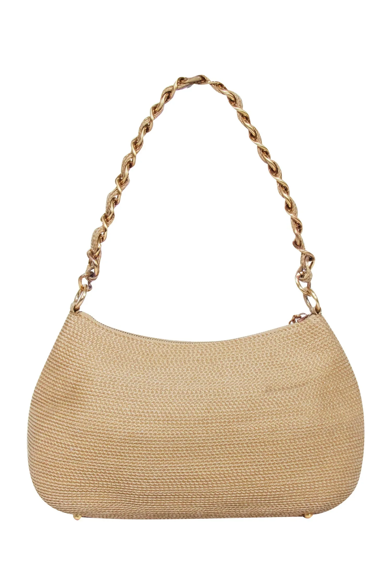 Eric Javits - Beige Woven Shoulder Bag w/ Braided Chain Strap