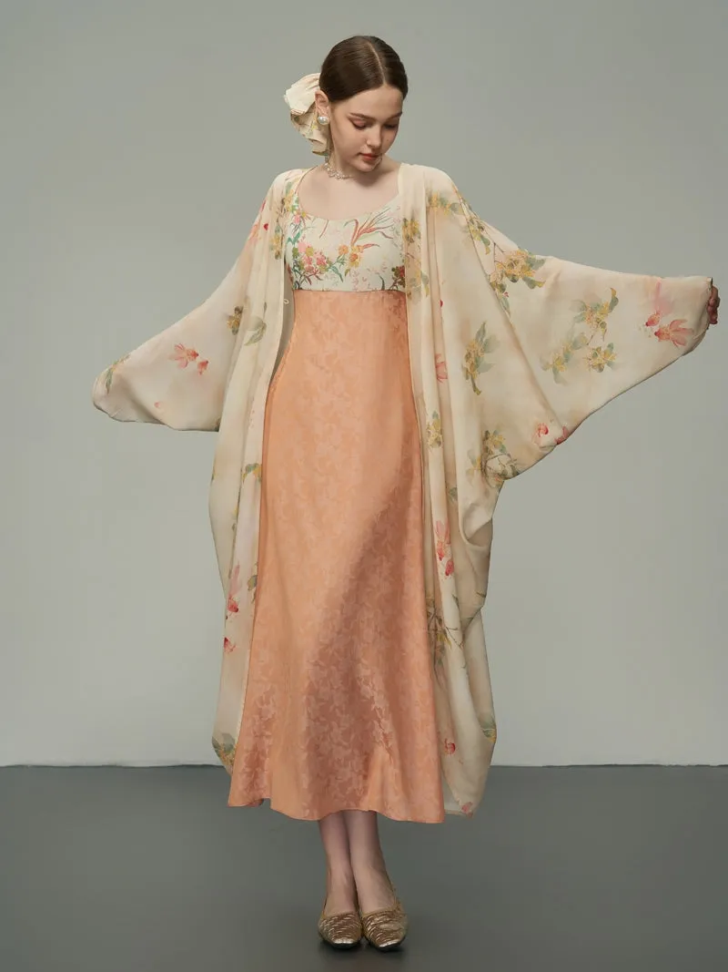 Flower Oversize Retro Sheer Long-Cardigan