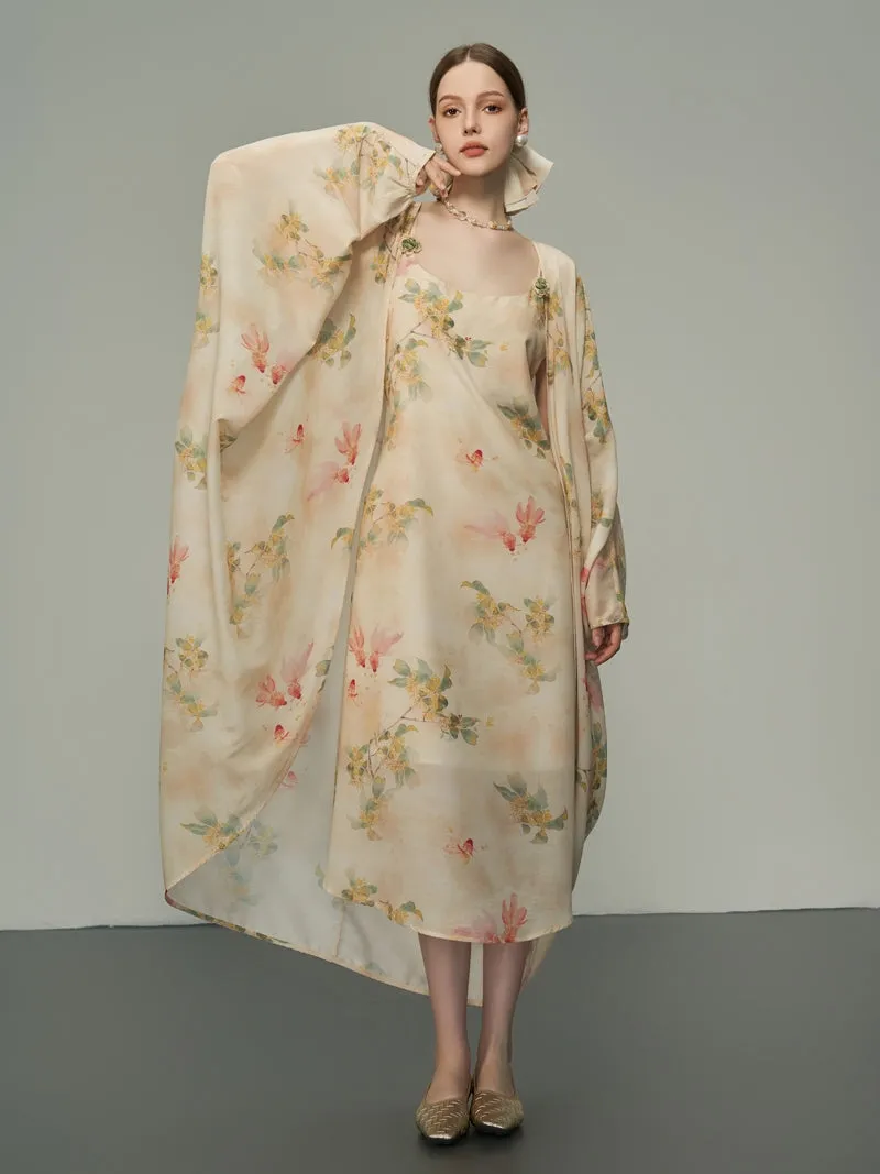 Flower Oversize Retro Sheer Long-Cardigan