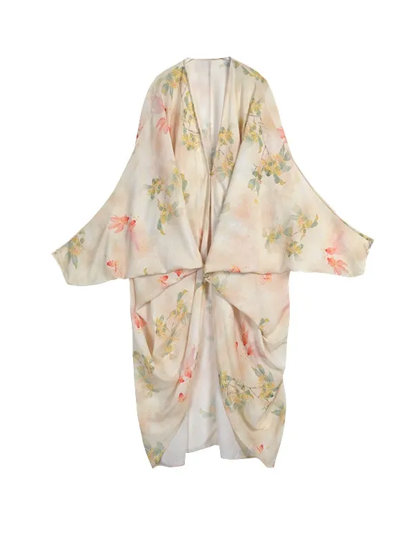 Flower Oversize Retro Sheer Long-Cardigan