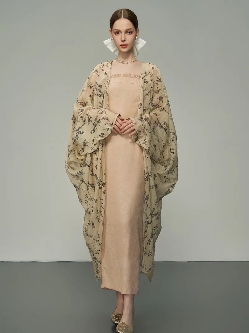 Flower Oversize Retro Sheer Long-Cardigan