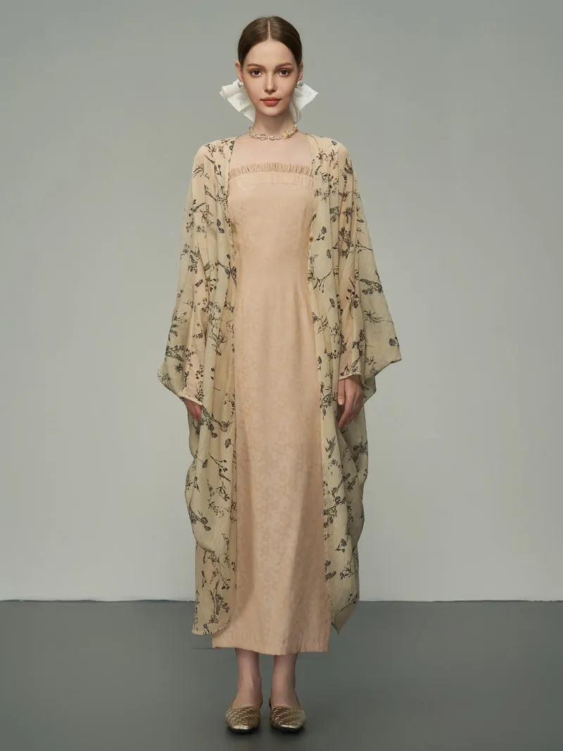 Flower Oversize Retro Sheer Long-Cardigan