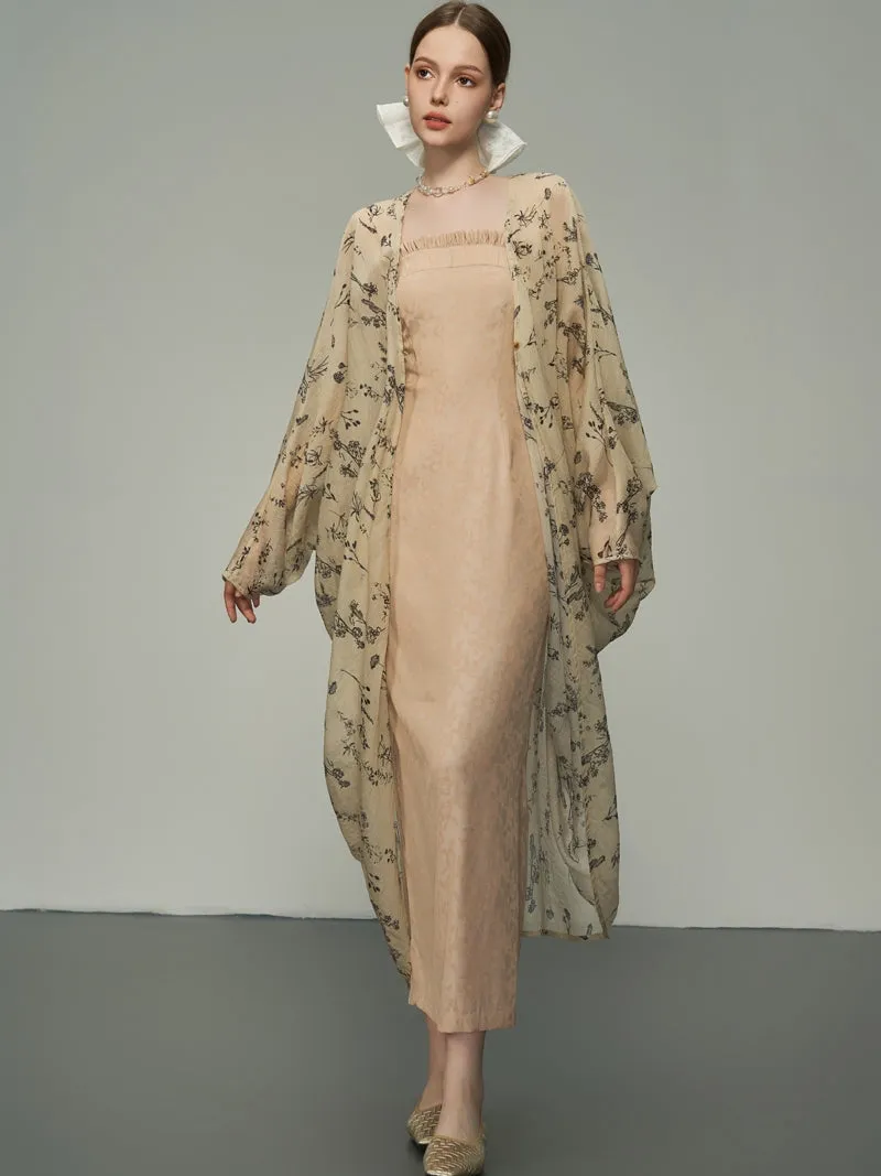 Flower Oversize Retro Sheer Long-Cardigan