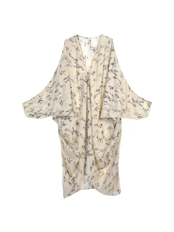 Flower Oversize Retro Sheer Long-Cardigan