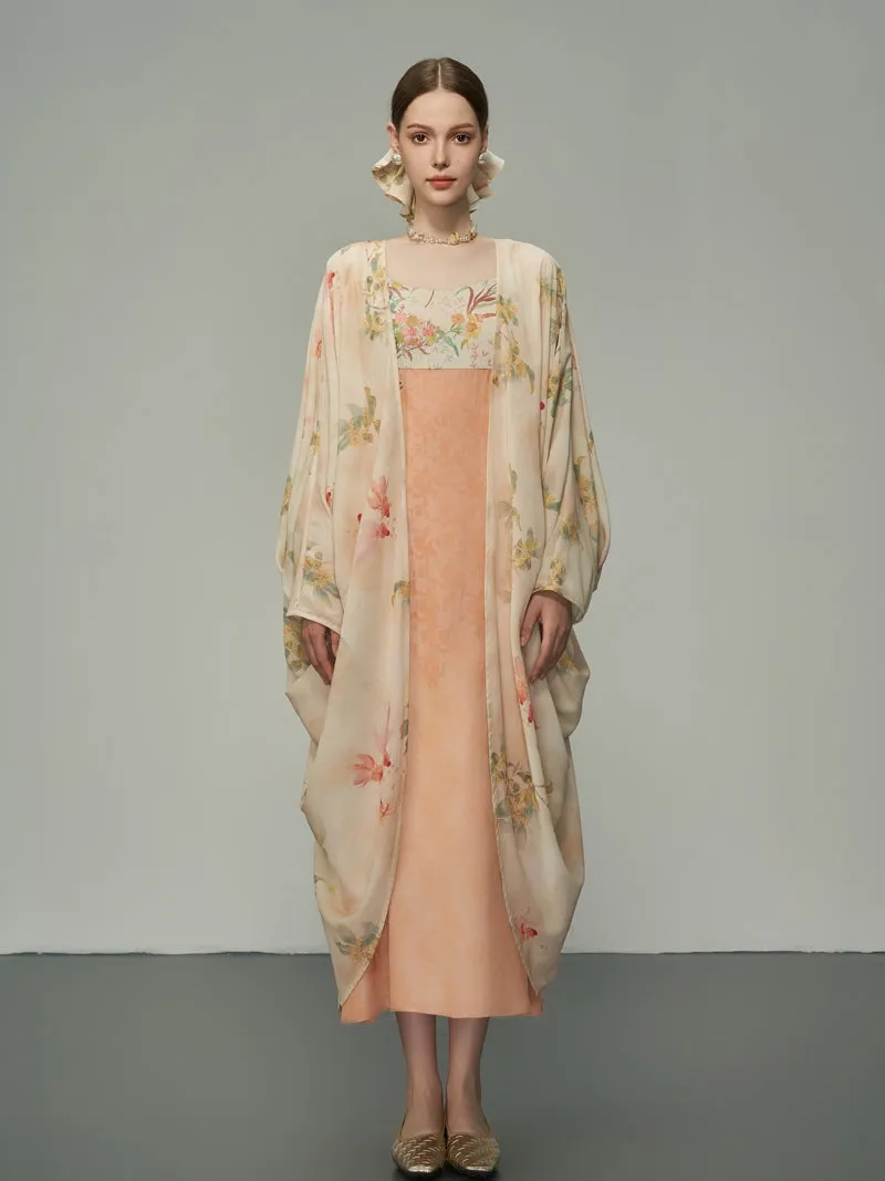 Flower Oversize Retro Sheer Long-Cardigan