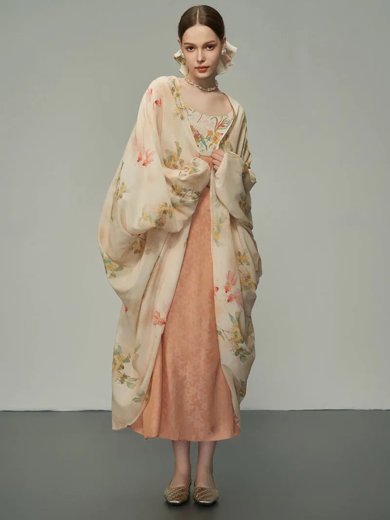 Flower Oversize Retro Sheer Long-Cardigan