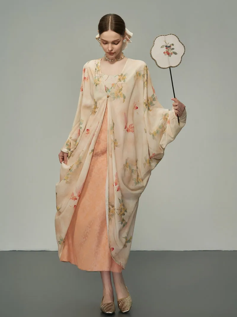 Flower Oversize Retro Sheer Long-Cardigan