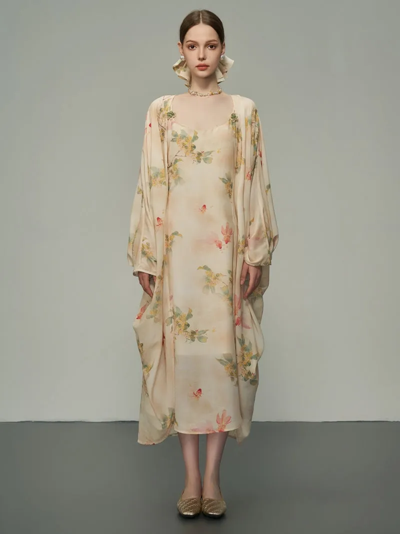 Flower Oversize Retro Sheer Long-Cardigan