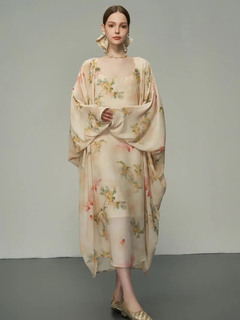 Flower Oversize Retro Sheer Long-Cardigan