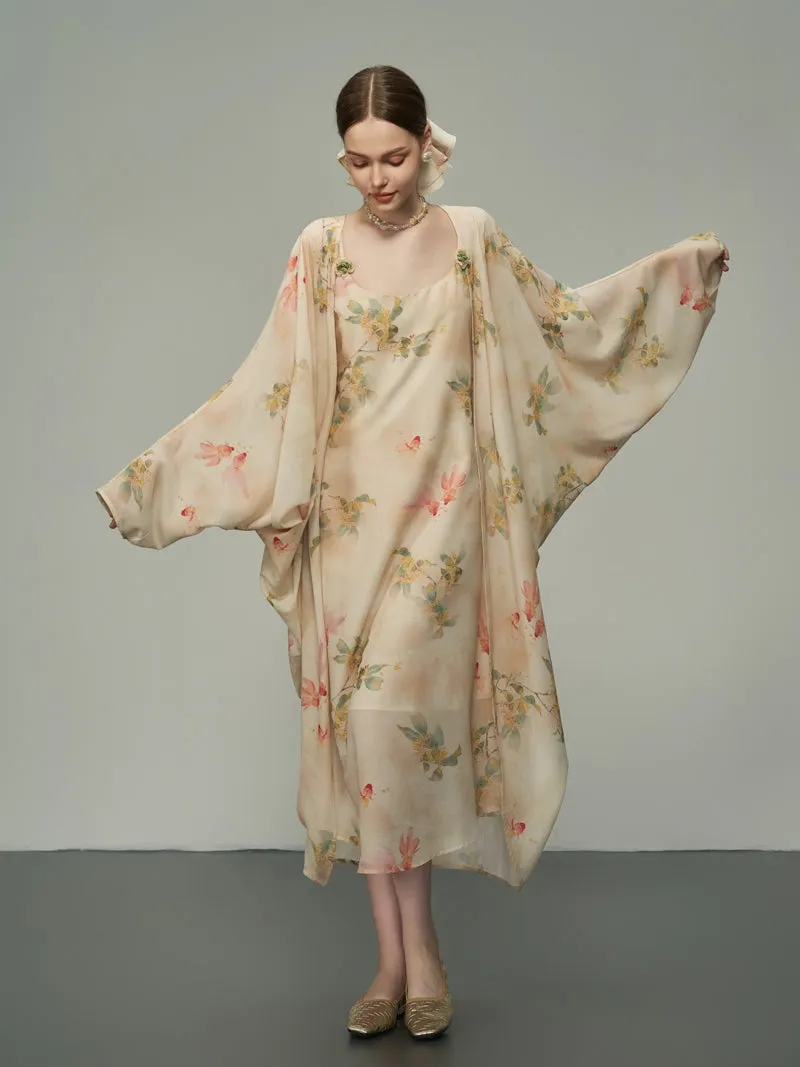 Flower Oversize Retro Sheer Long-Cardigan