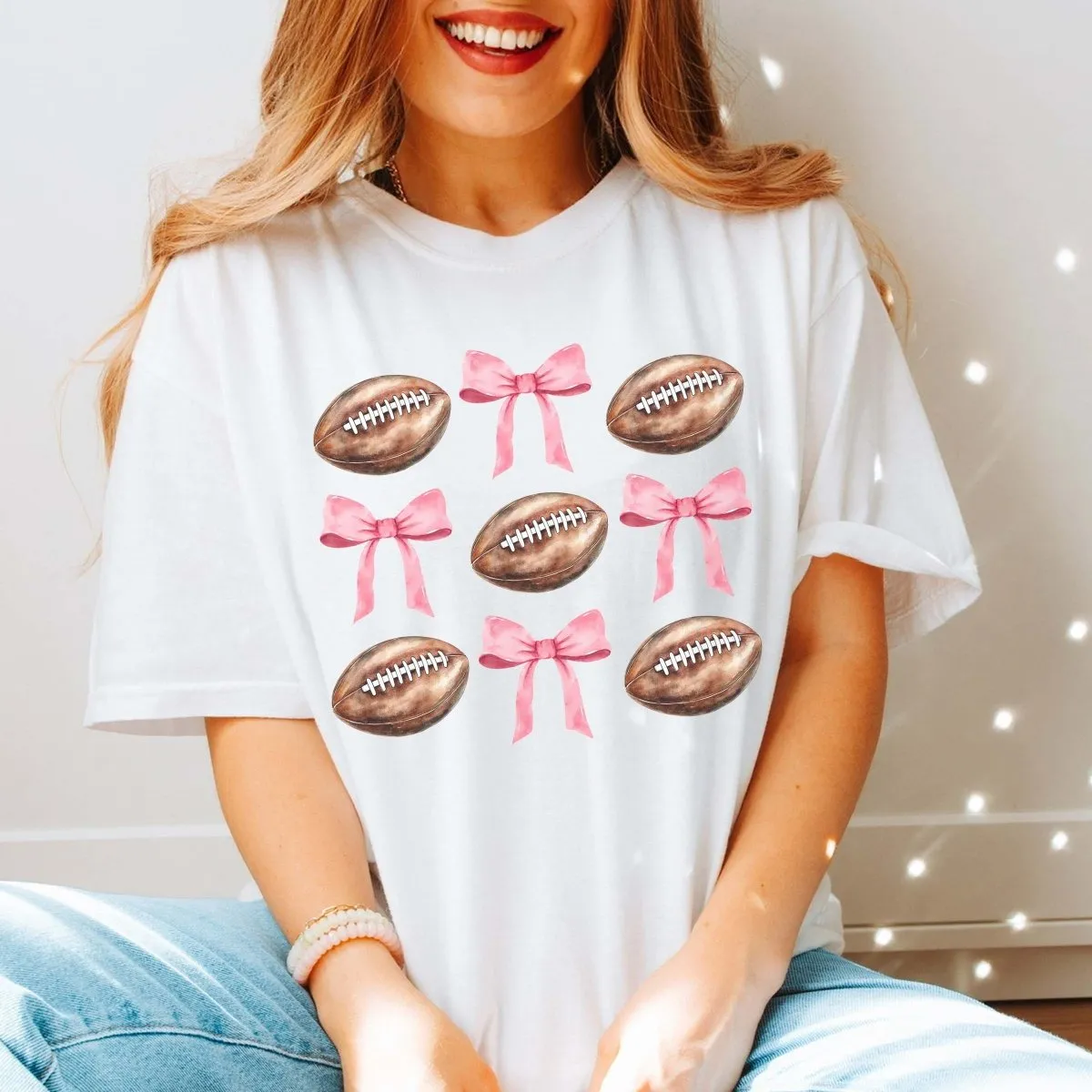 Football Bow Collage Comfort Color Tee