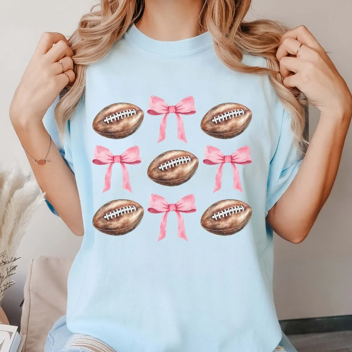 Football Bow Collage Comfort Color Tee