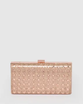 Gaia Embellished Rose Gold Clutch Bag