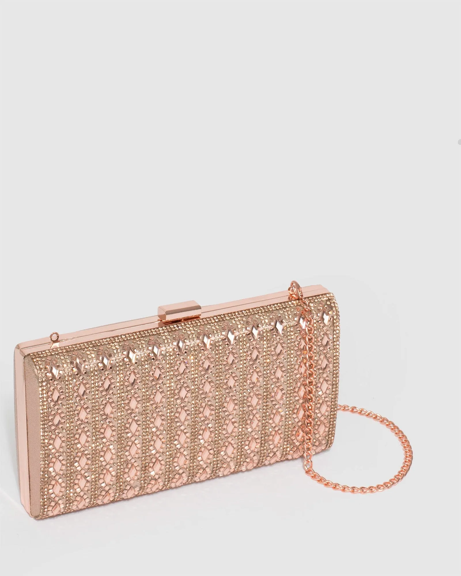 Gaia Embellished Rose Gold Clutch Bag