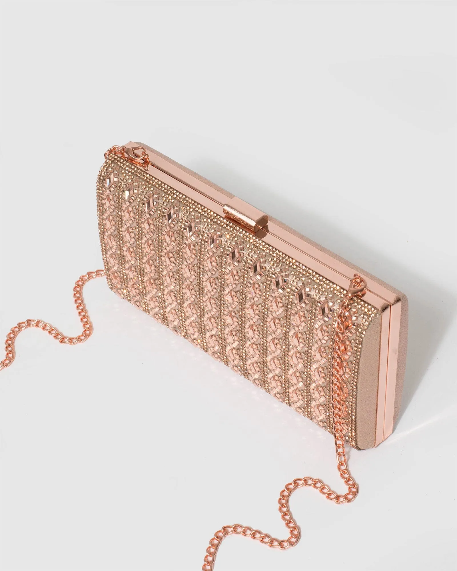 Gaia Embellished Rose Gold Clutch Bag