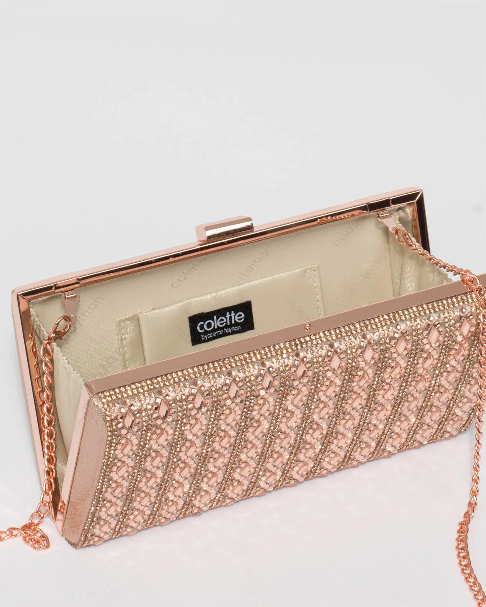 Gaia Embellished Rose Gold Clutch Bag