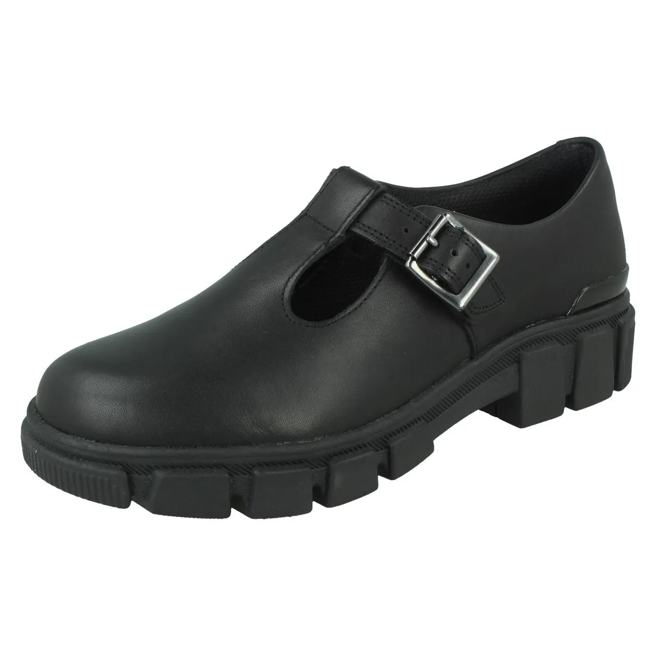 Girls Clarks Chunky Sole T-Bar School Shoe - Evyn Bar Y