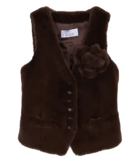 GIUSEPPE DI MORABITOFAUX FUR VEST WITH FLORAL PIN DETAILING