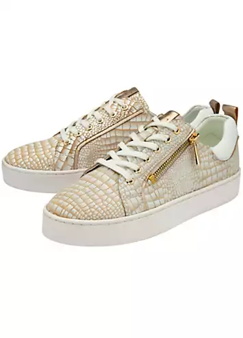 Gold Croc Print Serene Trainers by Lotus | Look Again