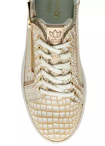 Gold Croc Print Serene Trainers by Lotus | Look Again