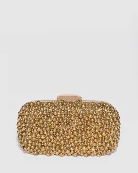 Gold Sarah Beaded Clutch Bag