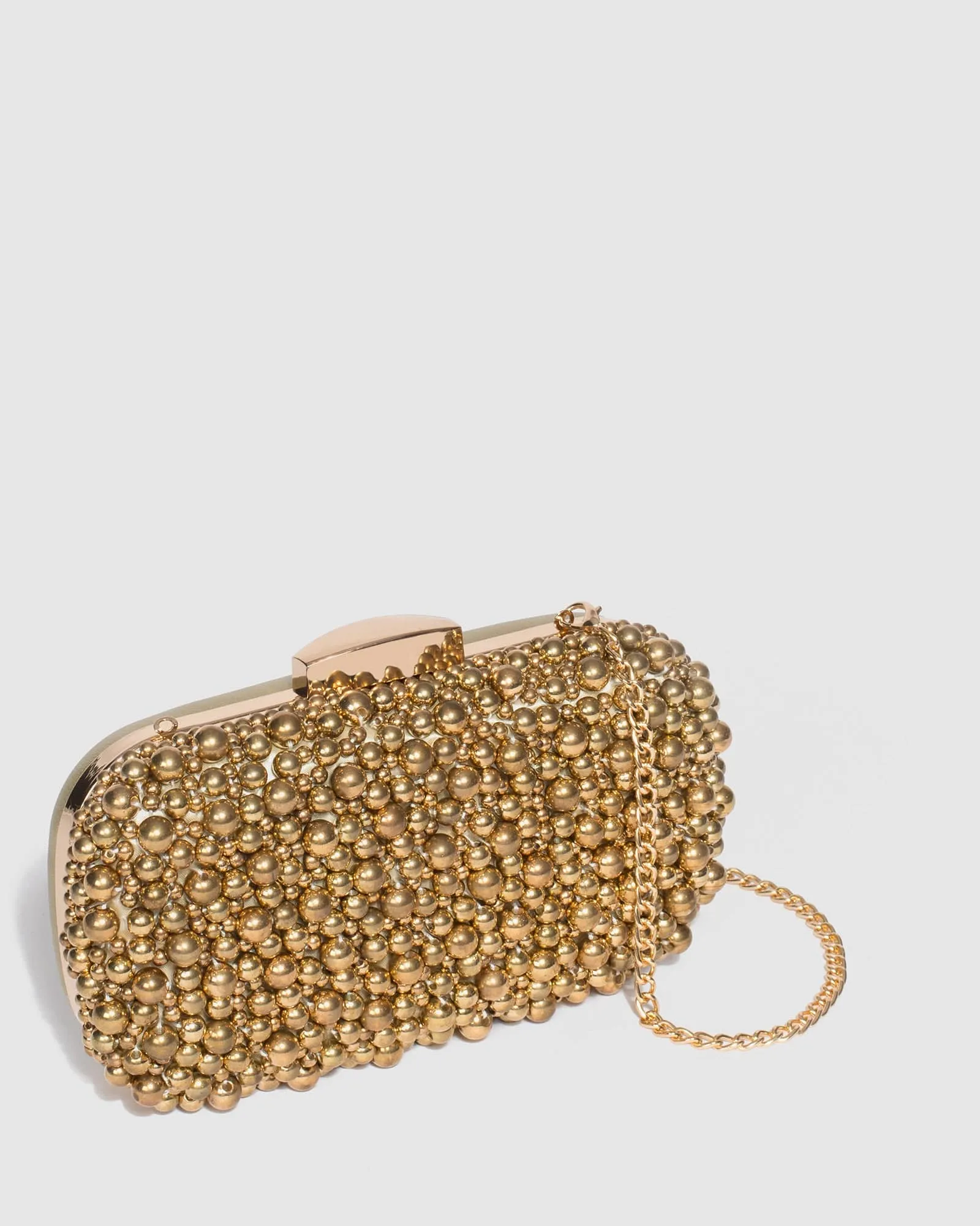 Gold Sarah Beaded Clutch Bag