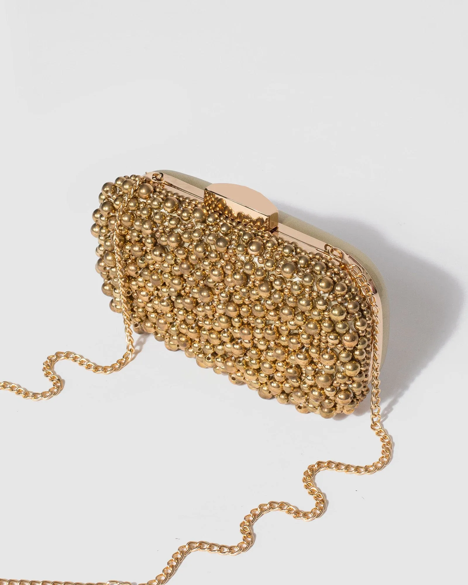 Gold Sarah Beaded Clutch Bag