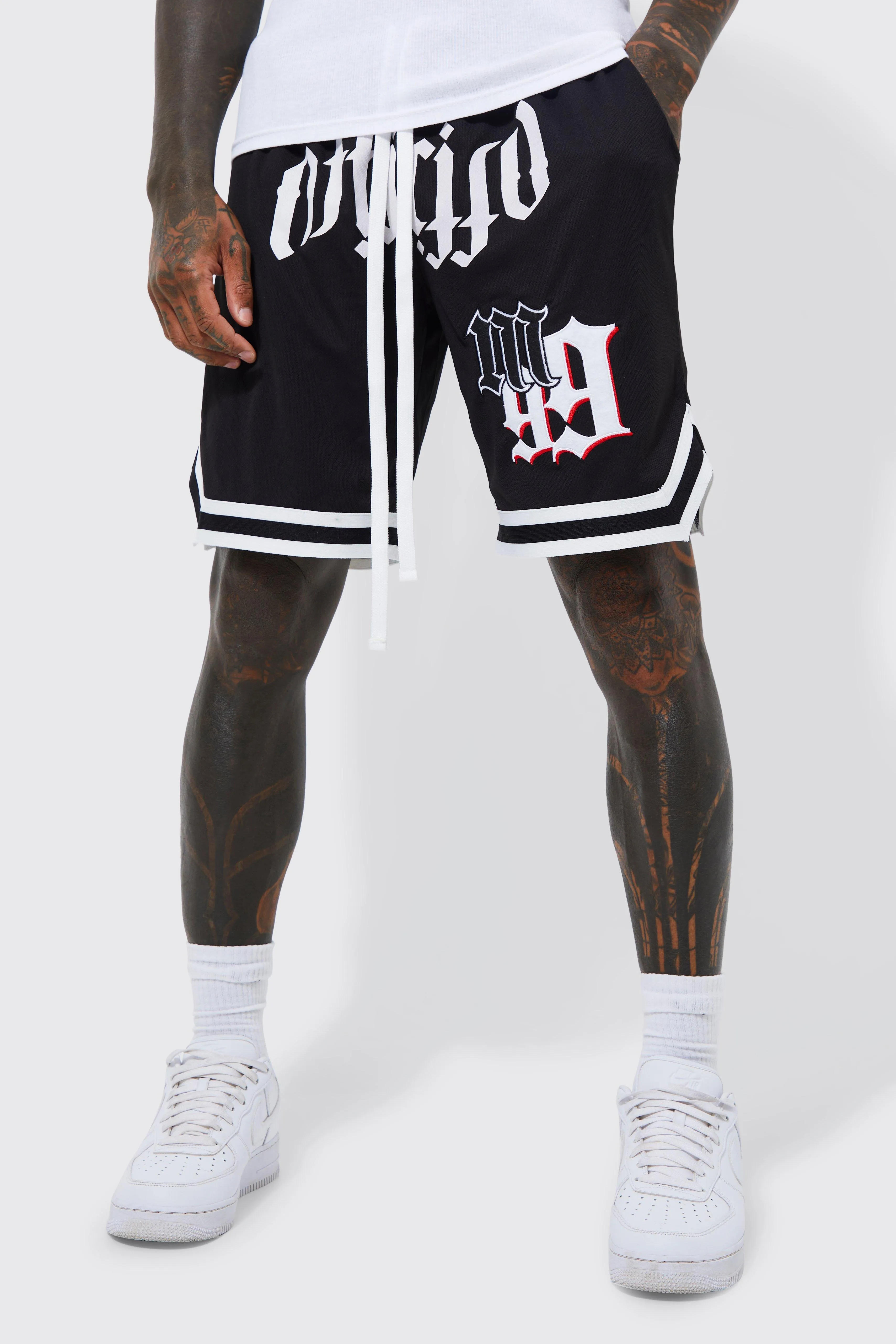 Gothic Applique Basketball Short | boohooMAN UK