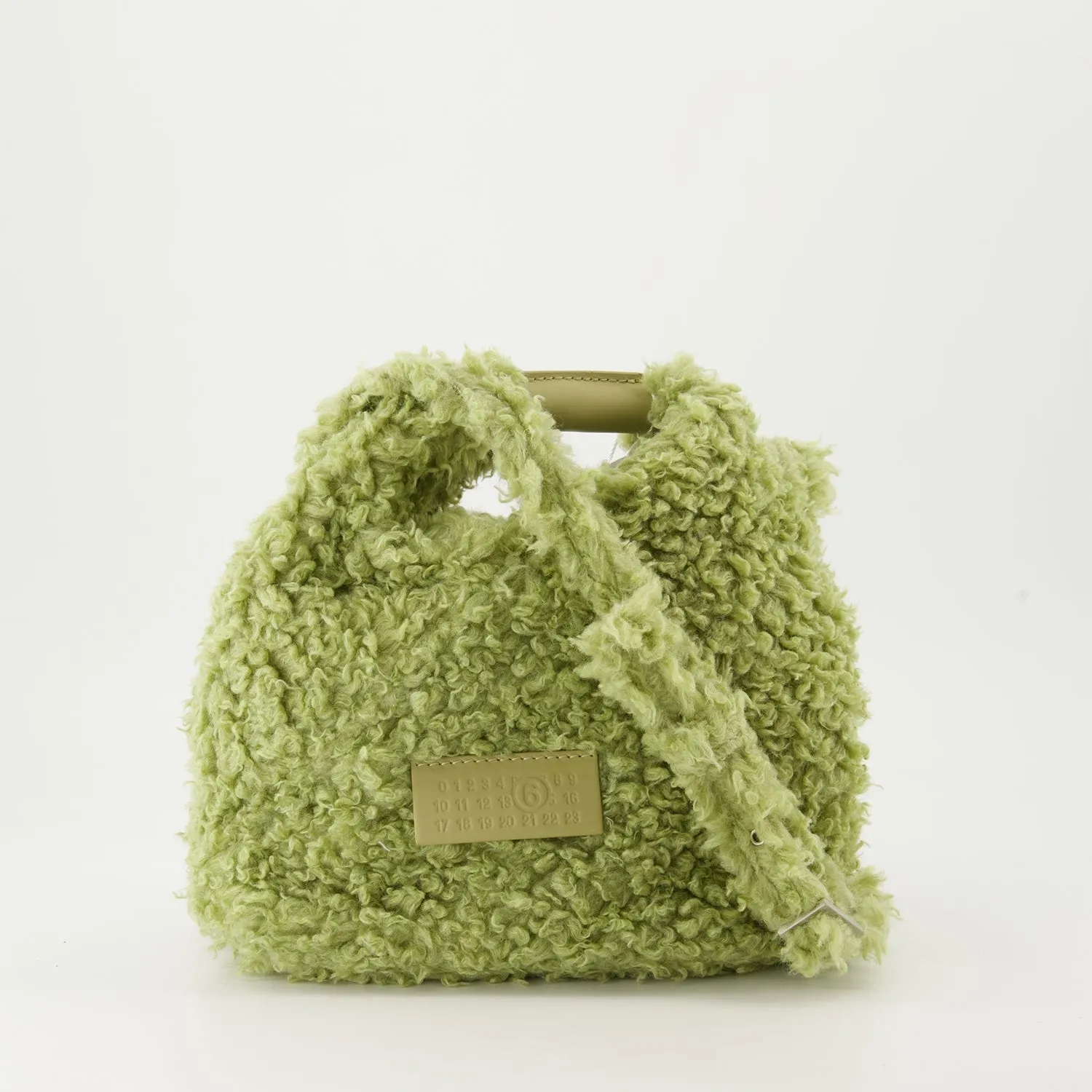 Green shoulder bag with wool effect