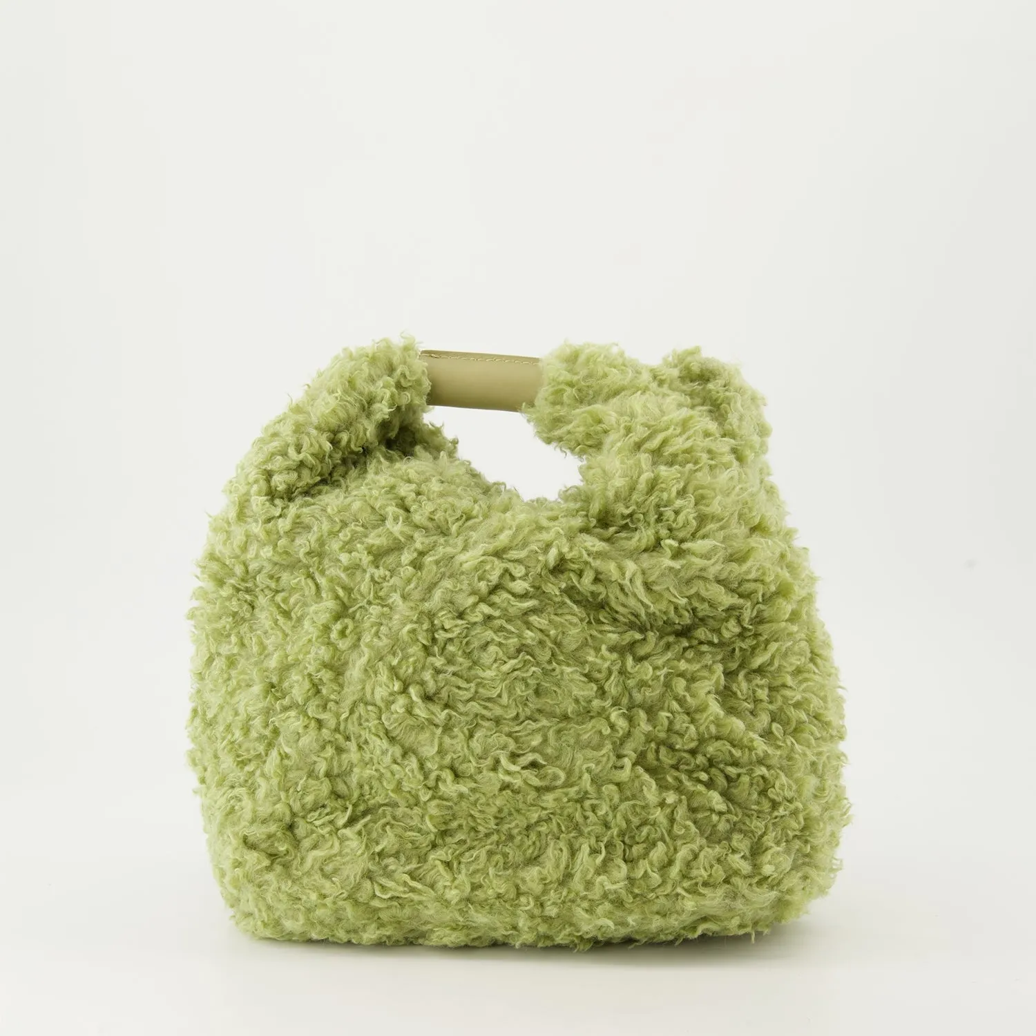 Green shoulder bag with wool effect