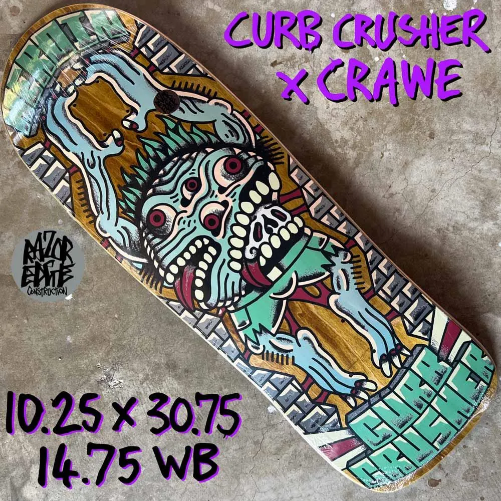 Heroin Skateboards Curb Crusher x Crawe Skateboard Deck 10.25