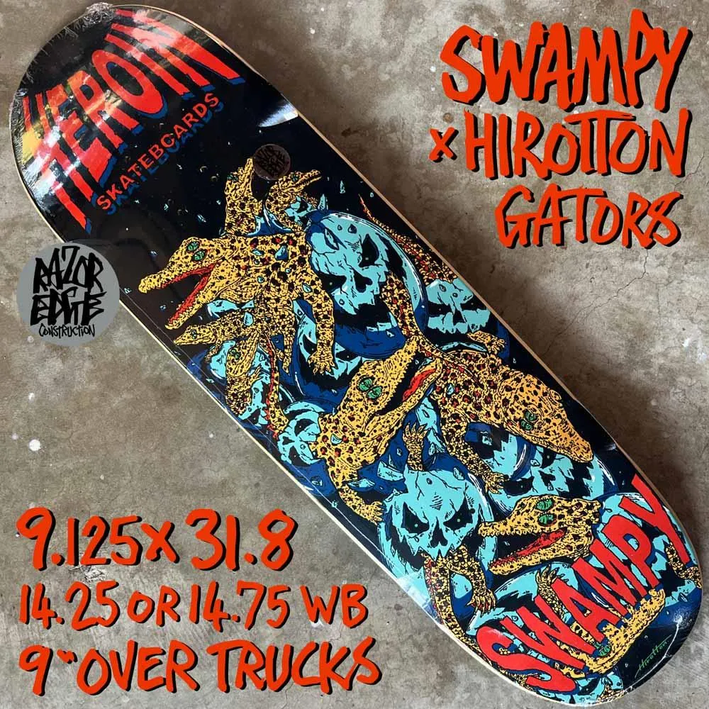 Heroin Skateboards Swampy x Hirotton Gators Skateboard Deck 9.125 Deer Man Shape