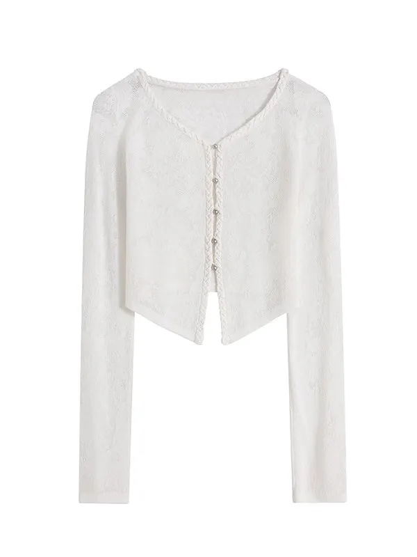 Hollow Loose Lace Knit Cardigan & Bra Top