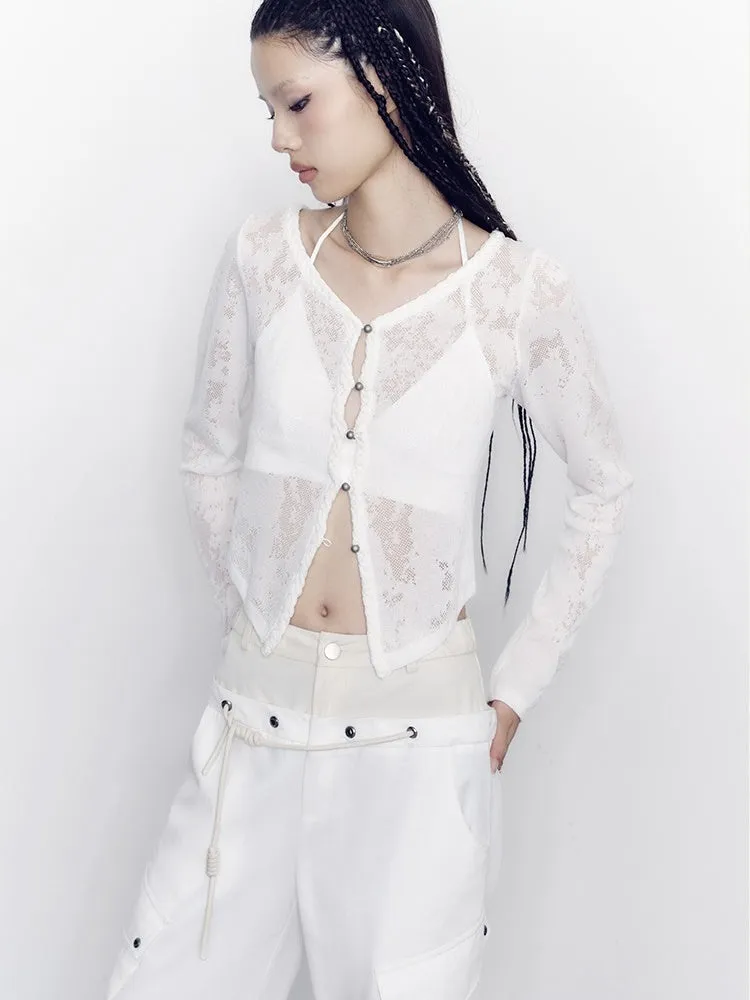 Hollow Loose Lace Knit Cardigan & Bra Top