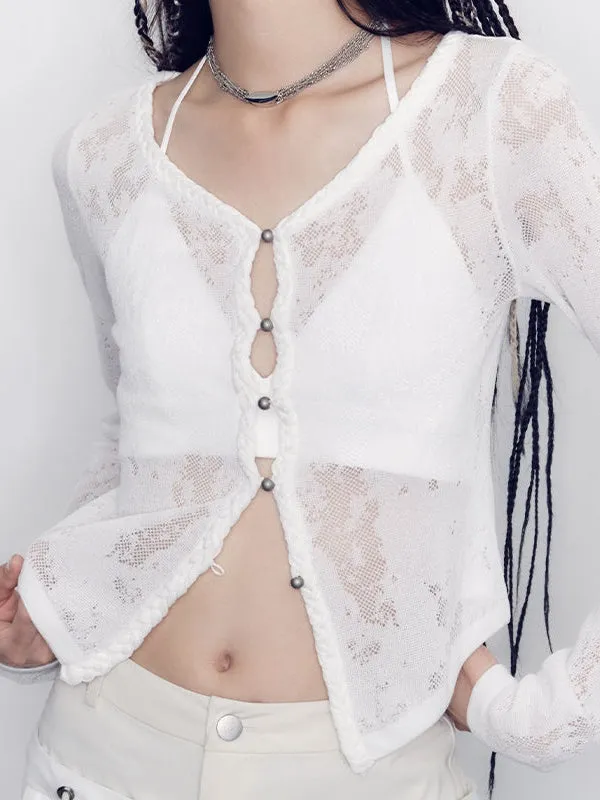 Hollow Loose Lace Knit Cardigan & Bra Top