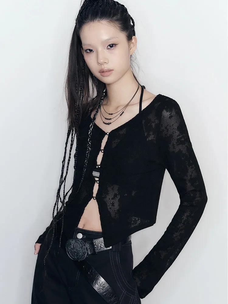 Hollow Loose Lace Knit Cardigan & Bra Top