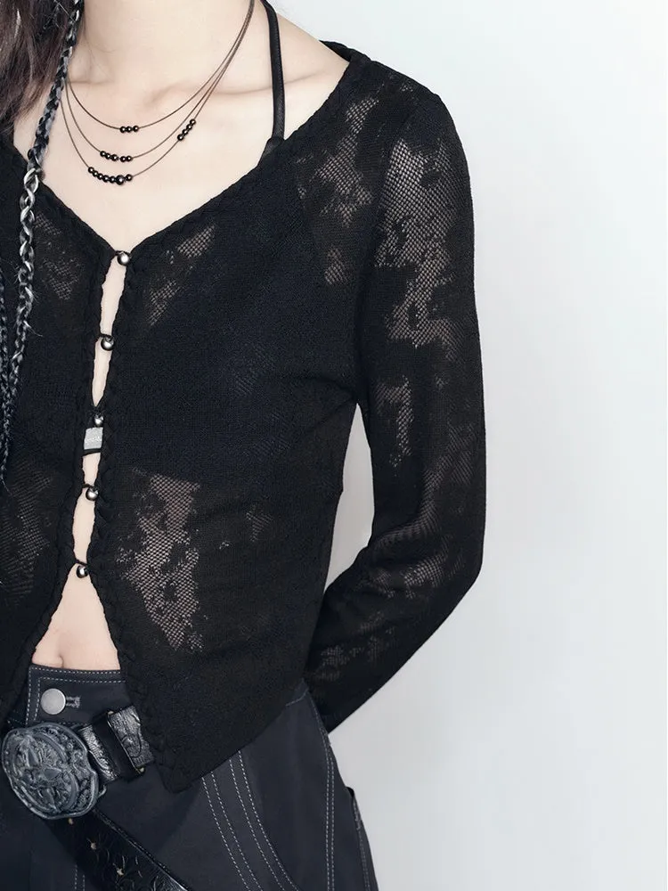 Hollow Loose Lace Knit Cardigan & Bra Top