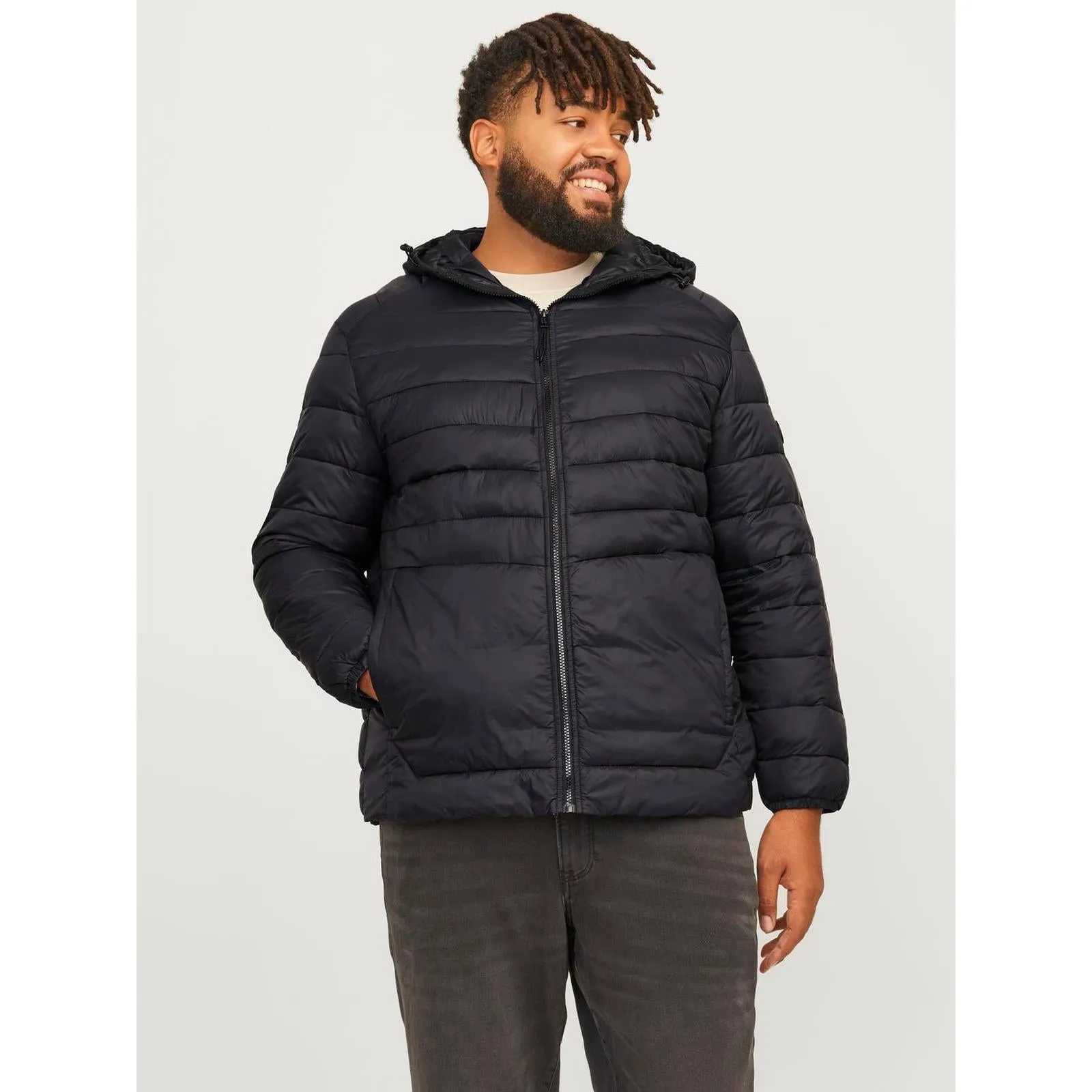 Jack & Jones Mens Sprint Big & Tall Full Zip Hooded Puffer Jacket