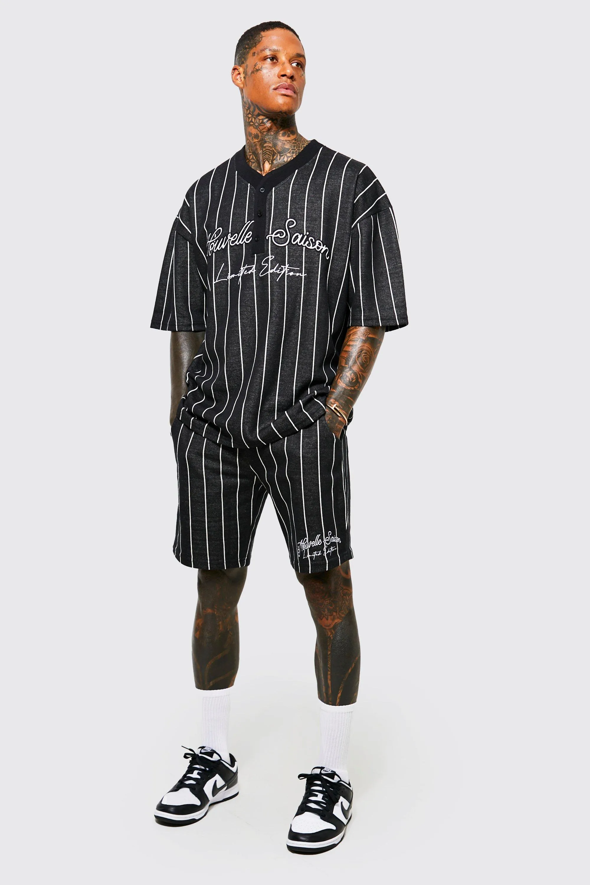 Jacquard Stripe Baseball Set | boohooMAN UK