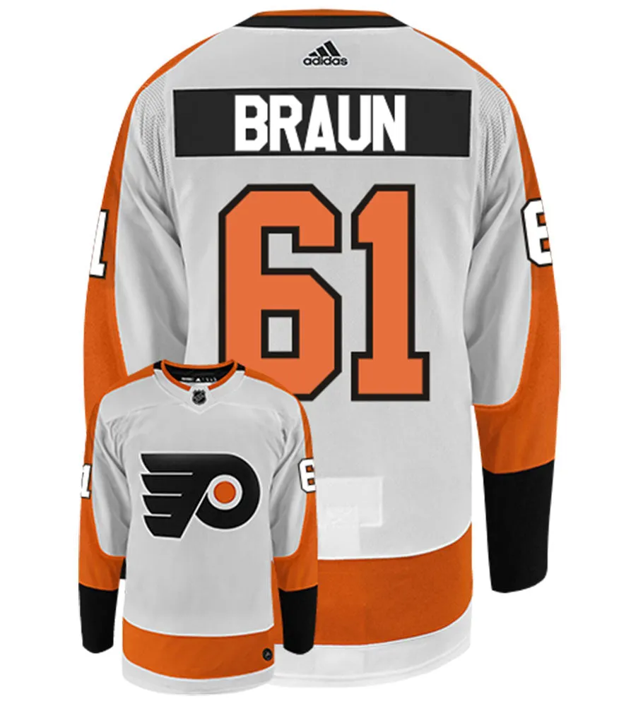 Justin Braun Philadelphia Flyers Adidas Authentic Away NHL Hockey Jersey     