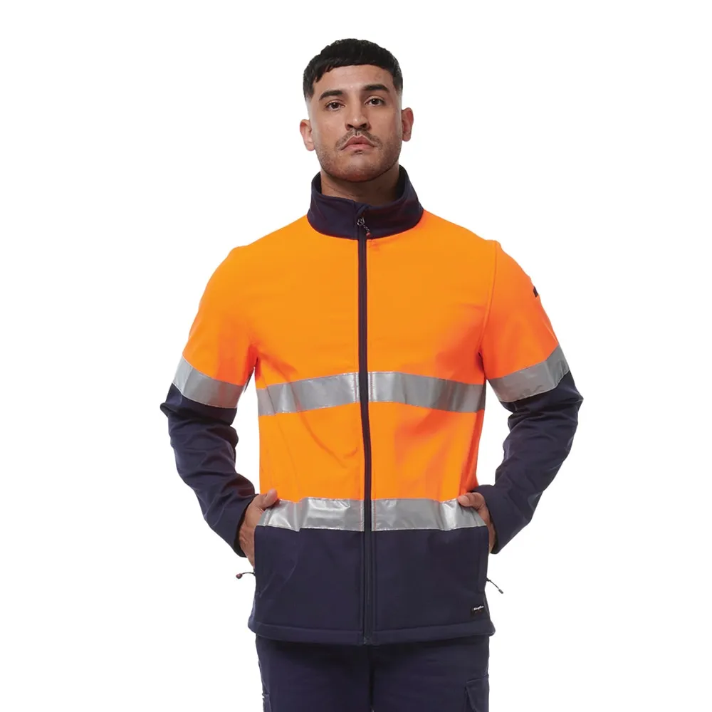 King Gee K55034 Men's Hi-Visibility Two Tone Soft Shell Jacket - Reflective Tape - Polyester - Water Resistant - UPF 50+